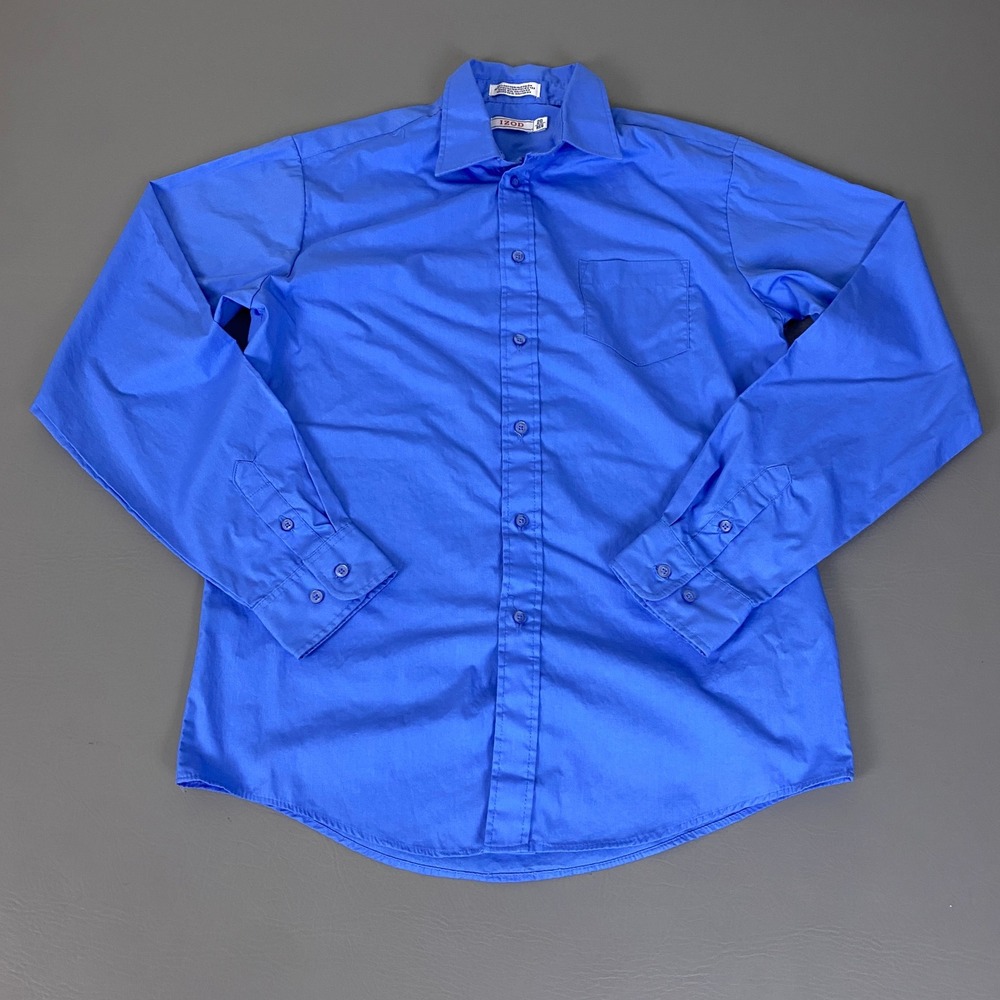 IZOD Button Down Shirt Men's Size 20 Reg Long Sleeve Blue Solid Cotton Blend